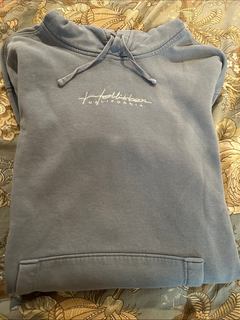 Hollister Light Blue Pullover Hoodie with Drawstrings